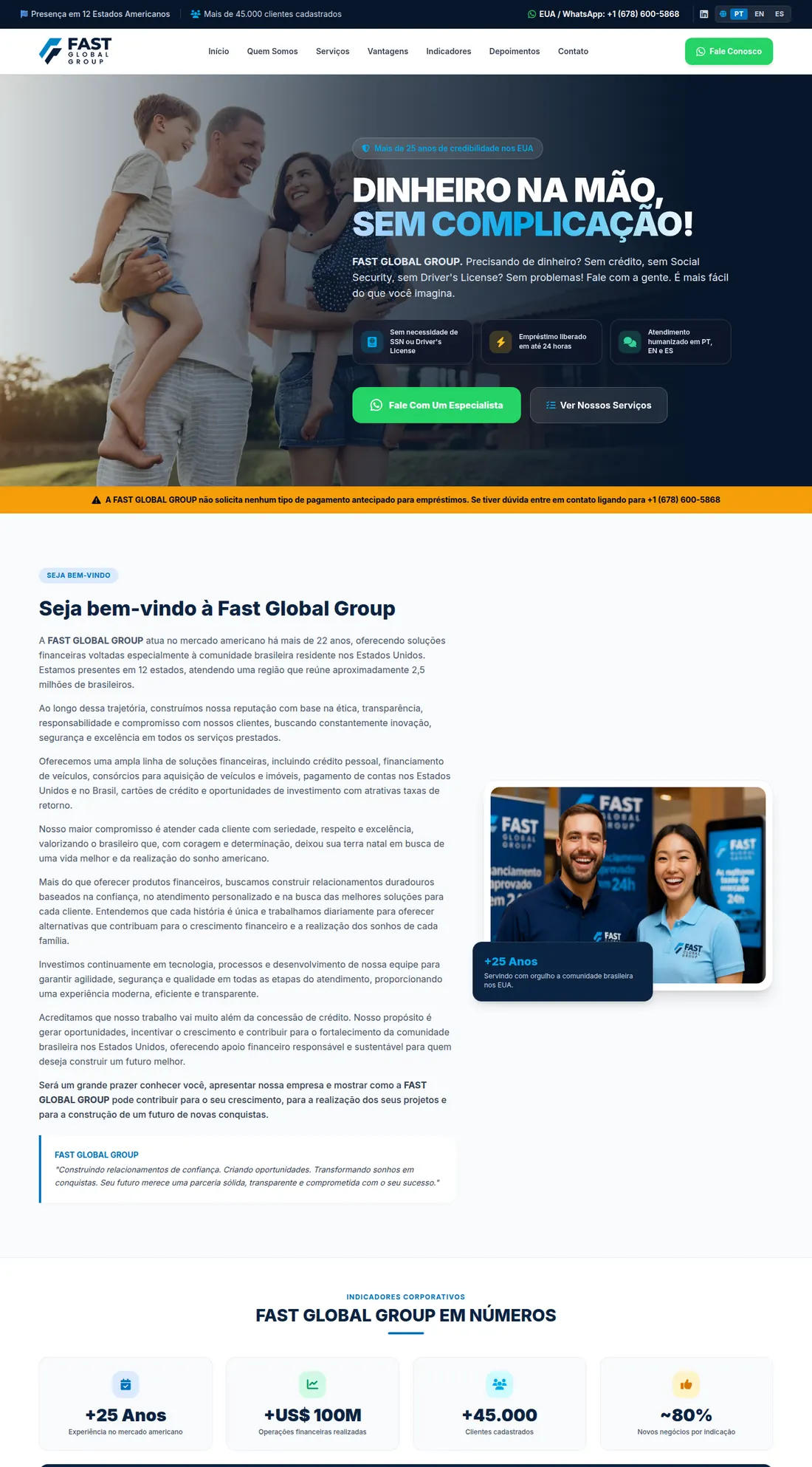 Página inicial do site Fast Global Group