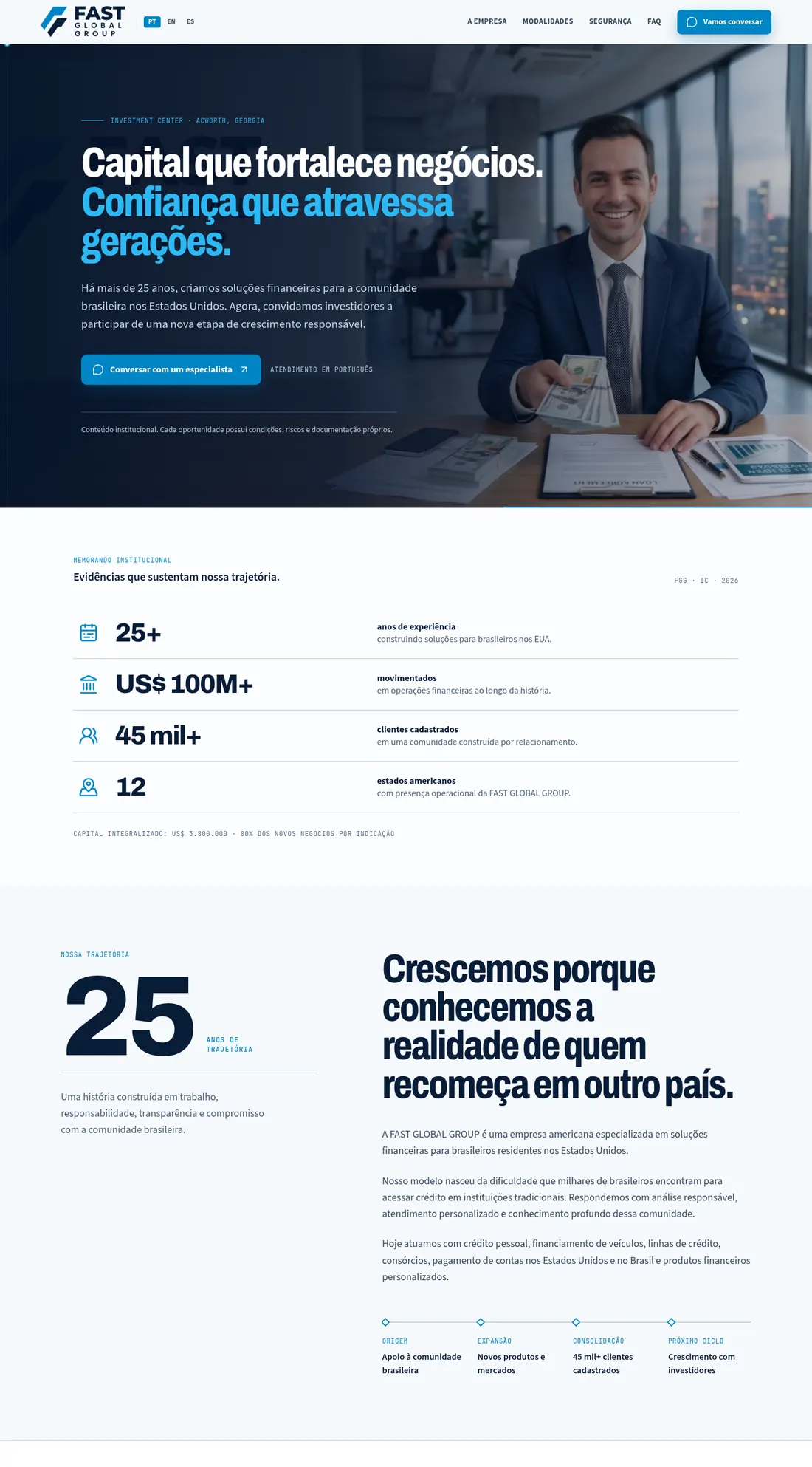 Página inicial do site FAST Global Invest