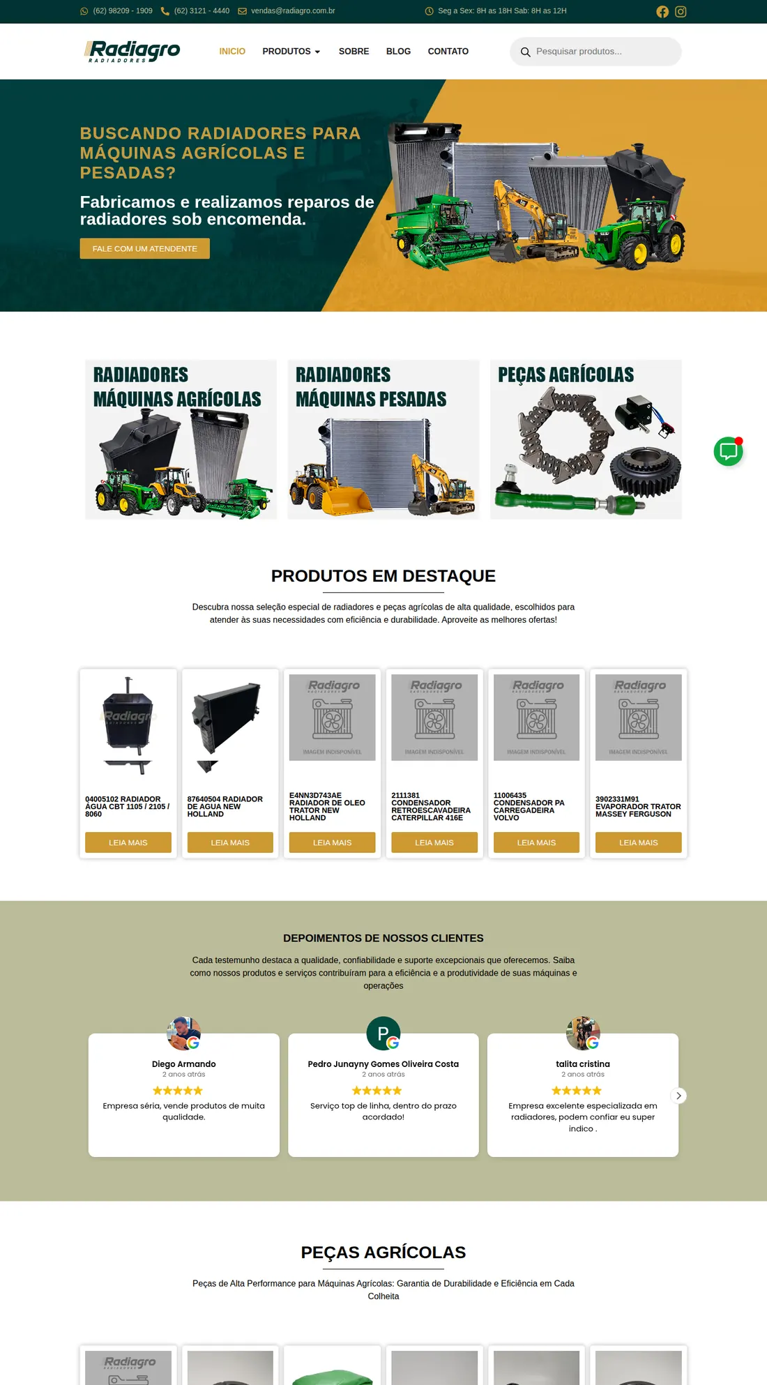 Página inicial do site Radiagro